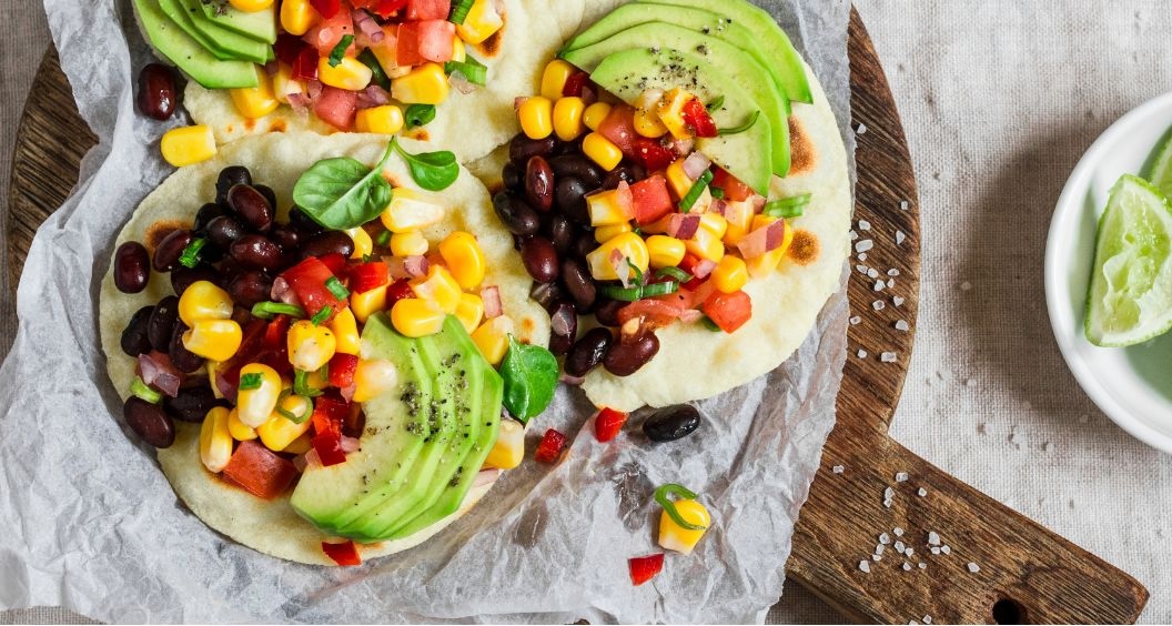 Breakfast Tacos with Black Beans, Scrambled Eggs, and Avocado